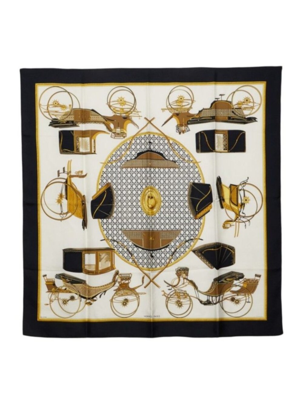 Hermes Carre 90 les Voitures Transformation Folding Top Carriage Scarf Large